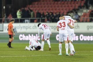 La joie des joueurs du FC Sion, lors de la rencontre de Super League face au FC Zurich ce samedi 15 février 2025 au Stade de Tourbillon a Sion.